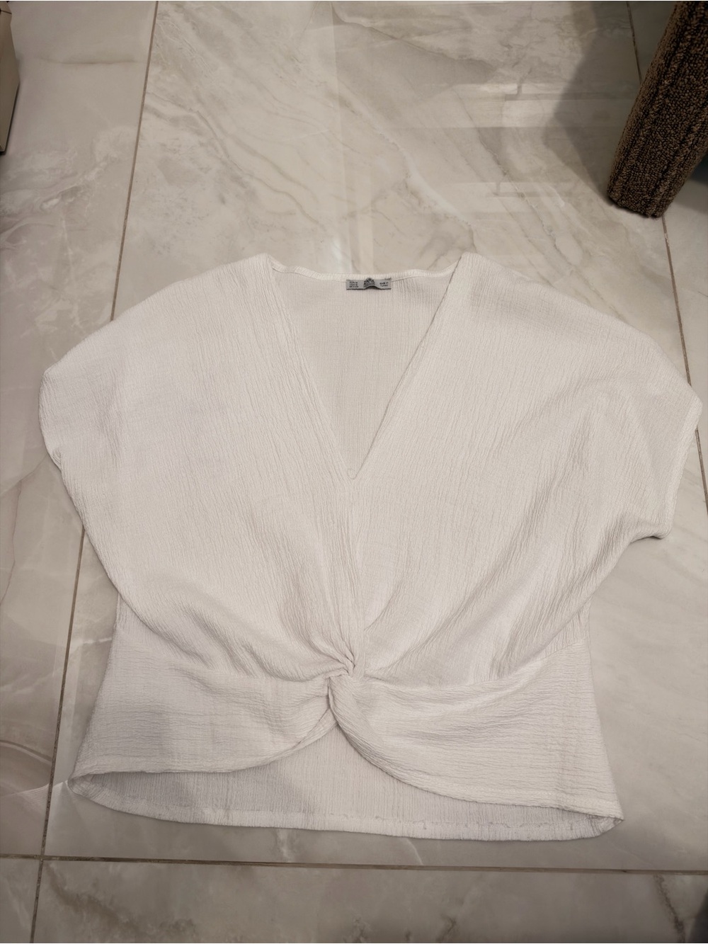 Zara White Twist-Front V-Neck Blouse